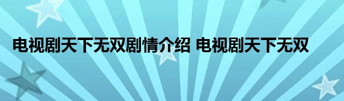 电视剧天下无双剧情介绍 电视剧天下无双 