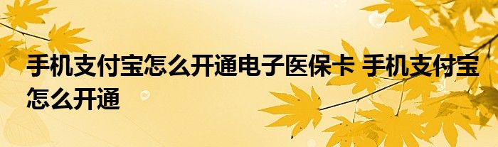 手机支付宝怎么开通电子医保卡 手机支付宝怎么开通 